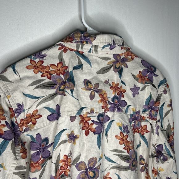 Christopher & Banks Jacket Large Linen Cotton Blend Button-Front Purple Floral - Picture 7 of 8